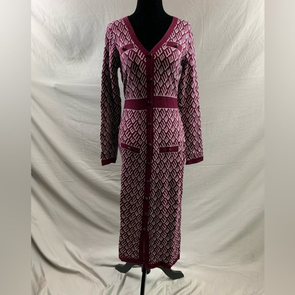 NWT Burgundy Button Front Pattern Sweater Dress - Picture 1 of 5
